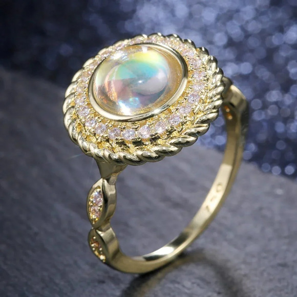 🍂  14K Gold Plated CZ Clear Opal Diamond Ring for Women, FB16FA1129 - Picture 1 of 10
